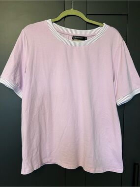Merokeety Lavender Short Sleeve Crewneck Tee with Striped Trim